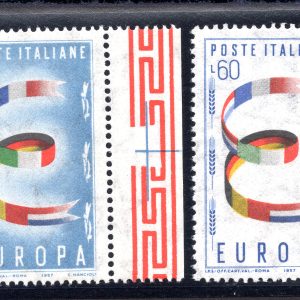 1957 Europa Lire 25 e 60 filigrana stelle 65° Sinistra - MNH