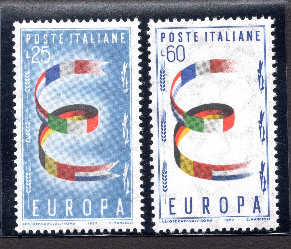 1957 Europa Lire 25 e 60 filigrana stelle 65° Destra - MNH