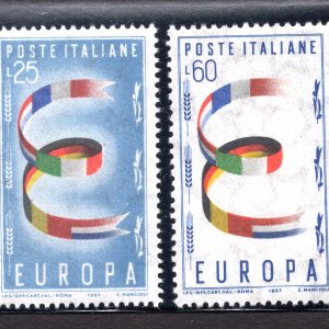 1957 Europa Lire 25 e 60 filigrana stelle 65° Destra - MNH