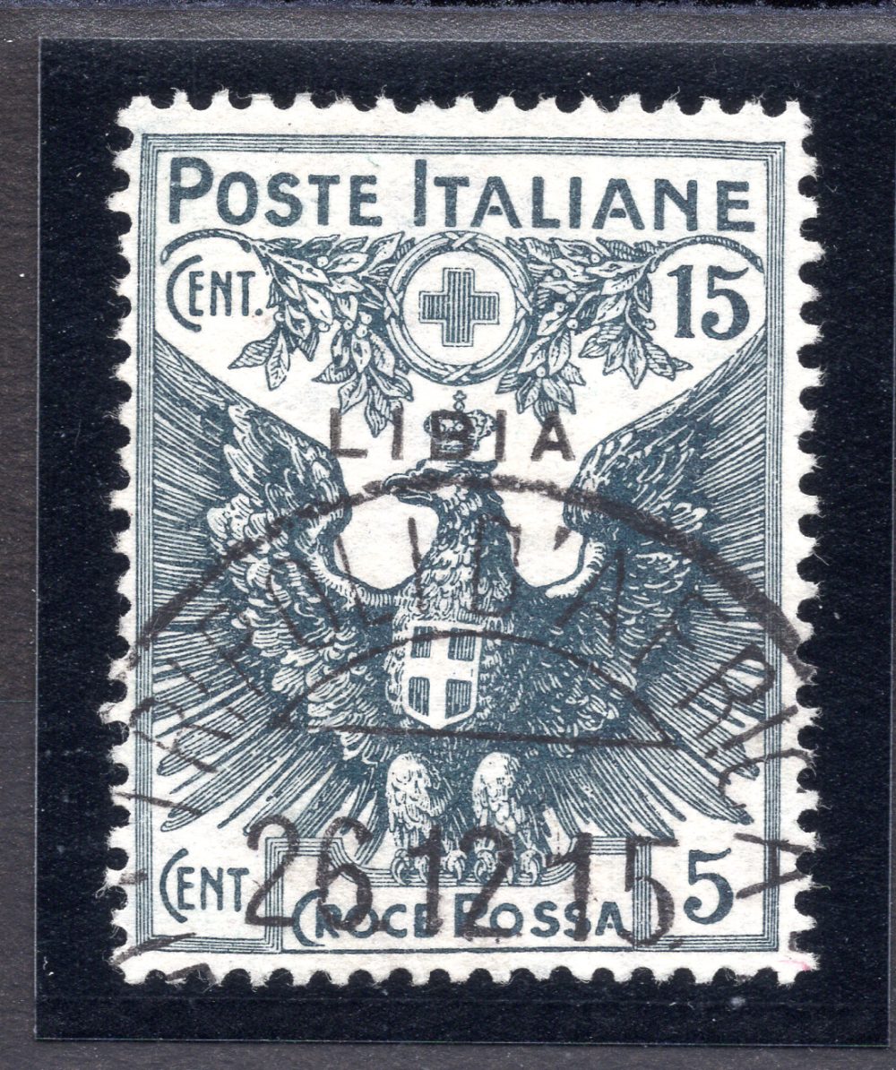 Libia - Croce Rossa 1916 Cent. 15 n. 14a soprastampa sottile