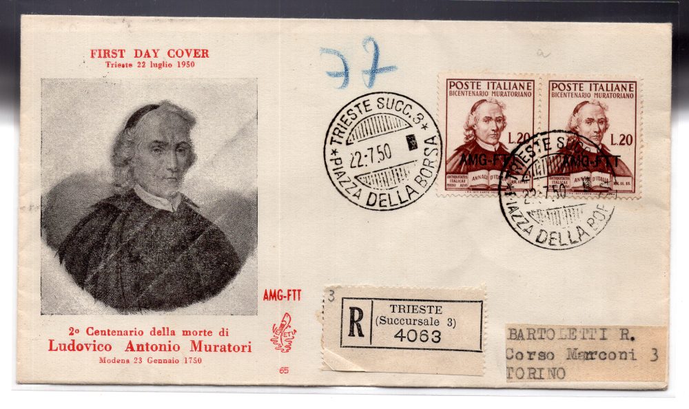 Trieste - Muratori n. 78 coppia su FDC Venetia raccomandata