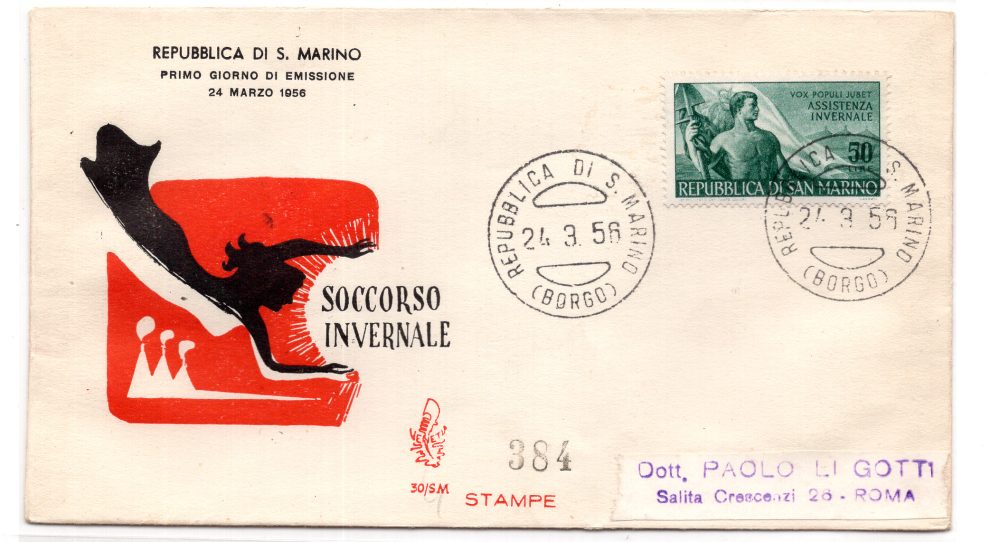 1956 Assistenza Invernale n. 438 su FDC Venetia viaggiata