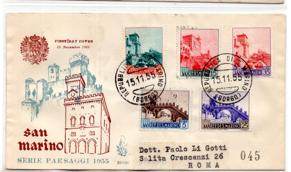 1955 Paesaggi n. 423/427 su FDC Venetia viaggiata
