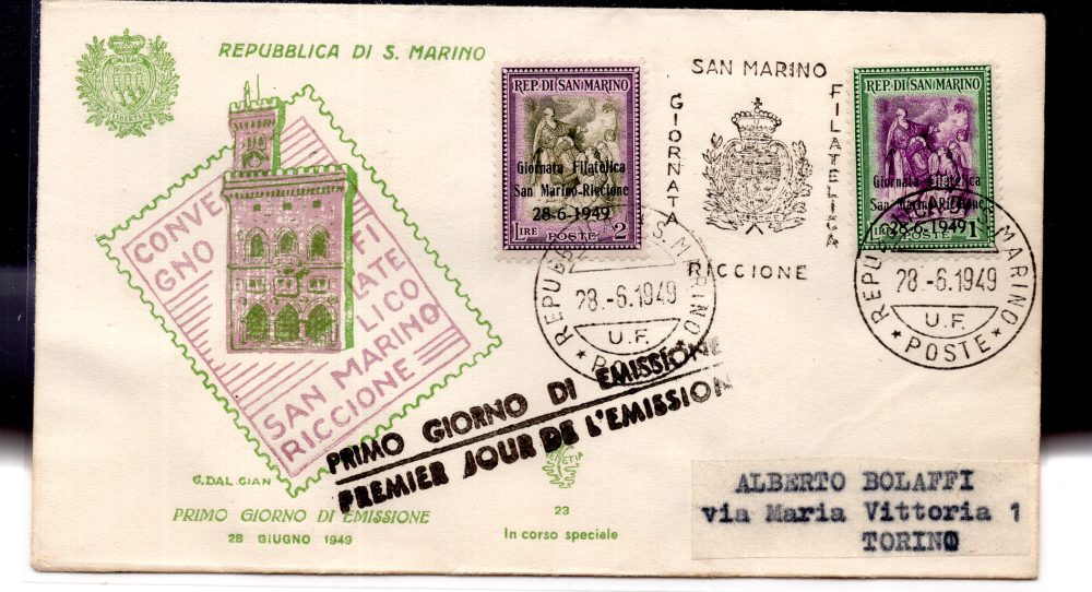 1949 Giornata Filatelican. 356/357 su FDC Venetia per Torino