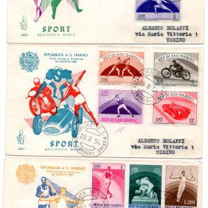 1954 Sport 2 n. 409/418 serie su tre FDC Venetia per Torino