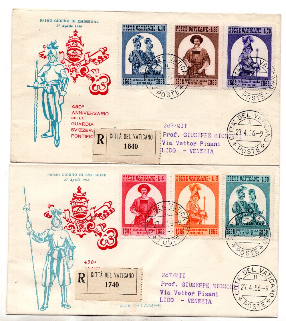 1956 Guardia Svizzera n. 203/208 serie su FDC Venetia racc.