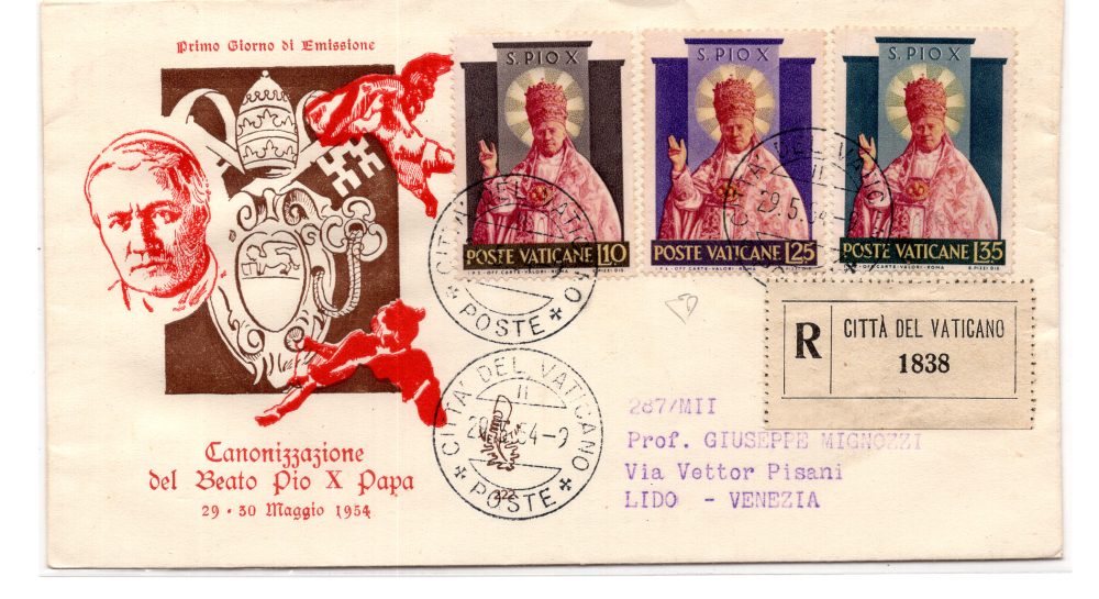 1954 Pio X n. 182/184 serie su FDC Venetia racc.