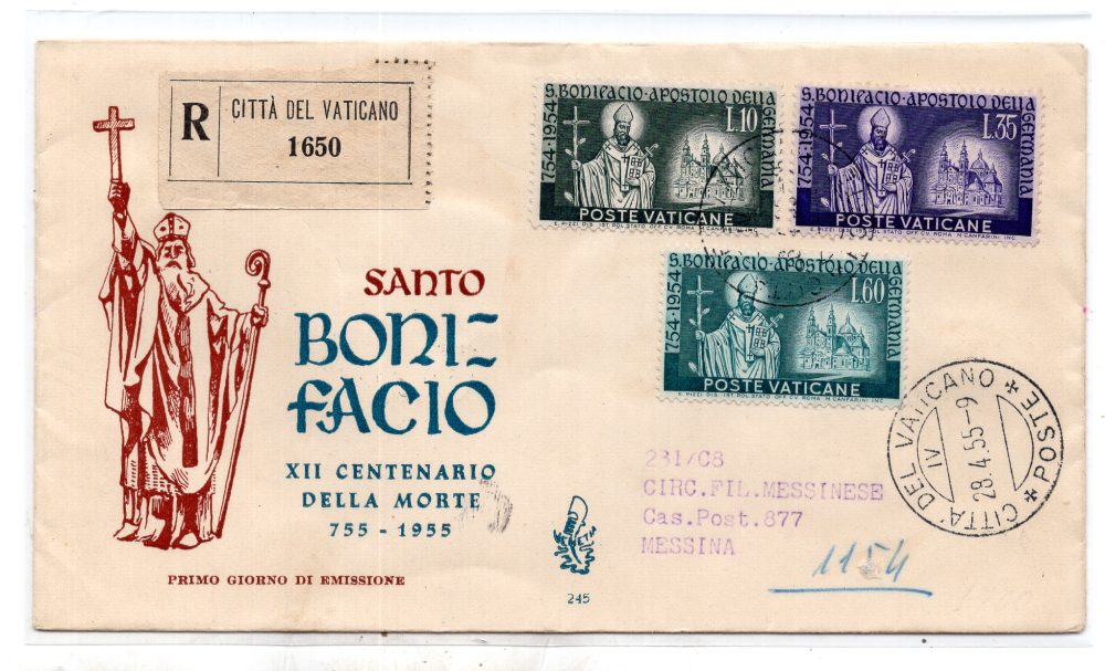 1955 S. Bonifacio n. 192/194 serie su FDC Venetia racc.