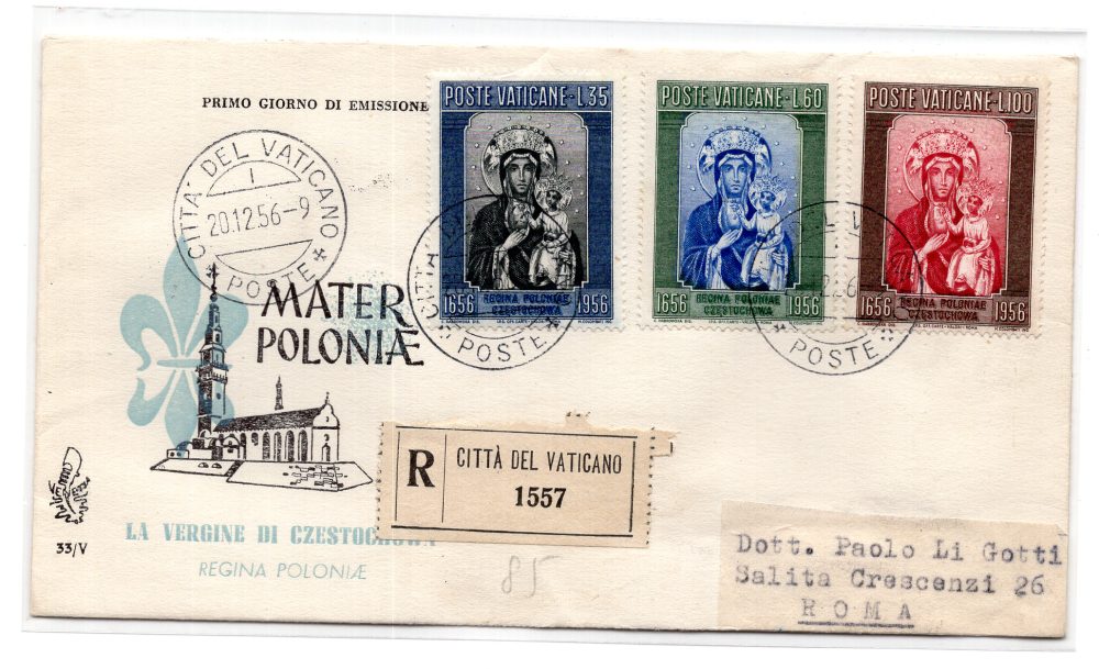 1956 Madonna Nera n. 216/218 serie su FDC Venetia racc.