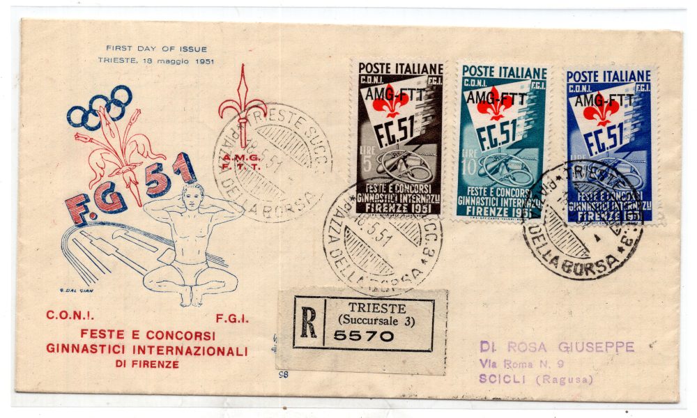 Trieste A - Ginnici n. 116/118 serie su FDC Venetia raccomandata