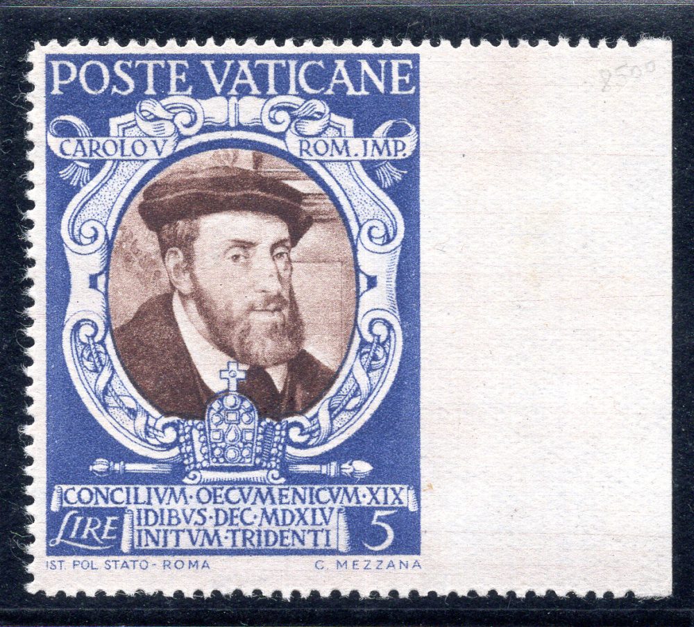 Concilio di Trento Lire 5 n. 120g non dentellato a destra - MNH