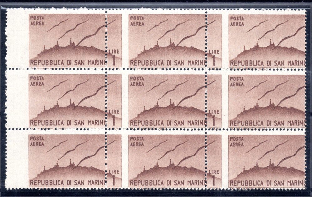 San Marino Posta Aerea 1 lira n. 52dca dentelltura spostata  - MNH