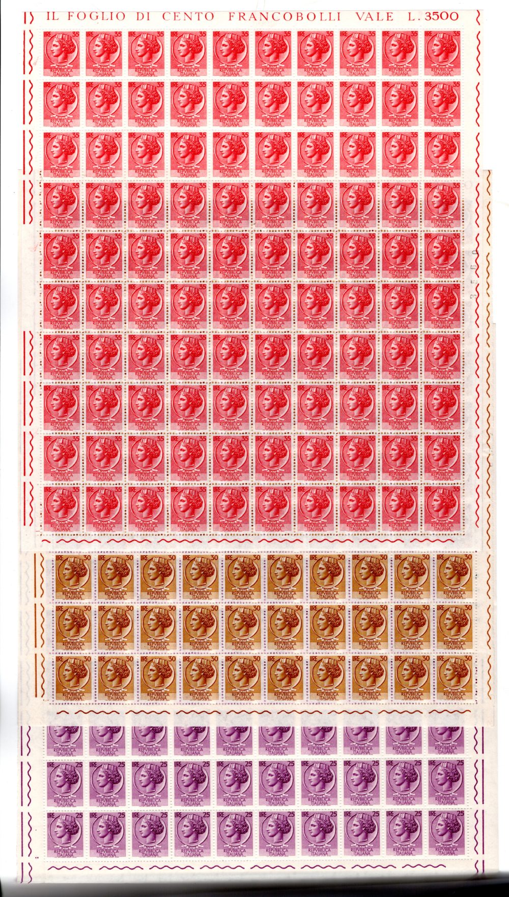 Siracusana stelle IV - Serie completa 15 valori in fogli di 100 - MNH