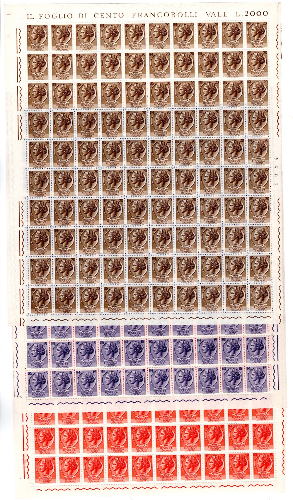 Siracusana stelle IV - Serie completa 15 valori in fogli di 100 - MNH