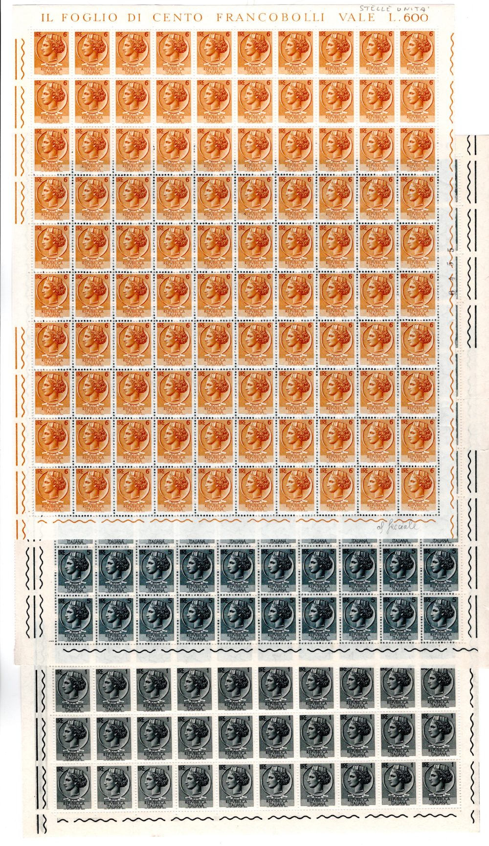 Siracusana stelle IV - Serie completa 15 valori in fogli di 100 - MNH