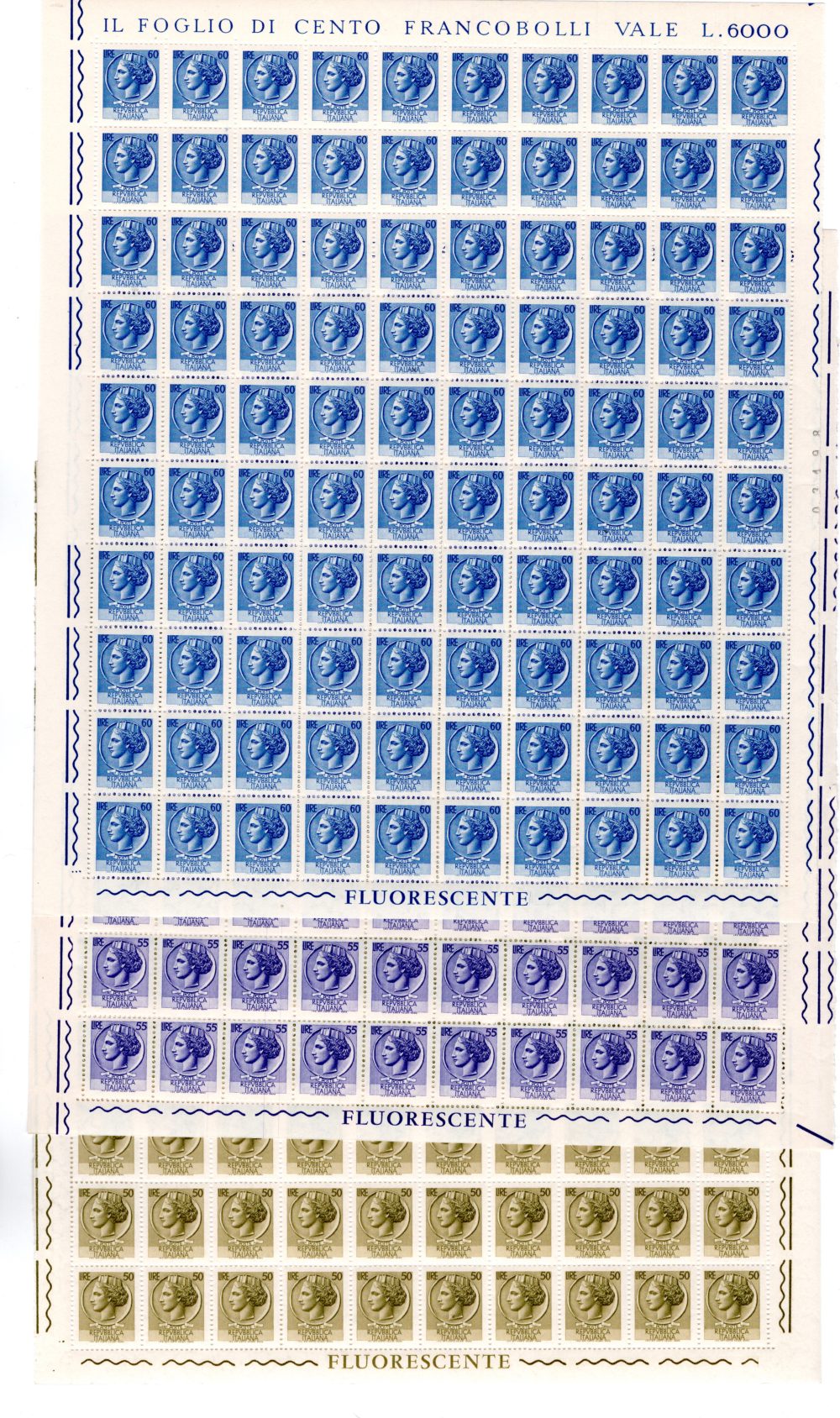 Siracusana "Fluorescente" gomma arabica  serie in fogli di 100 - MNH