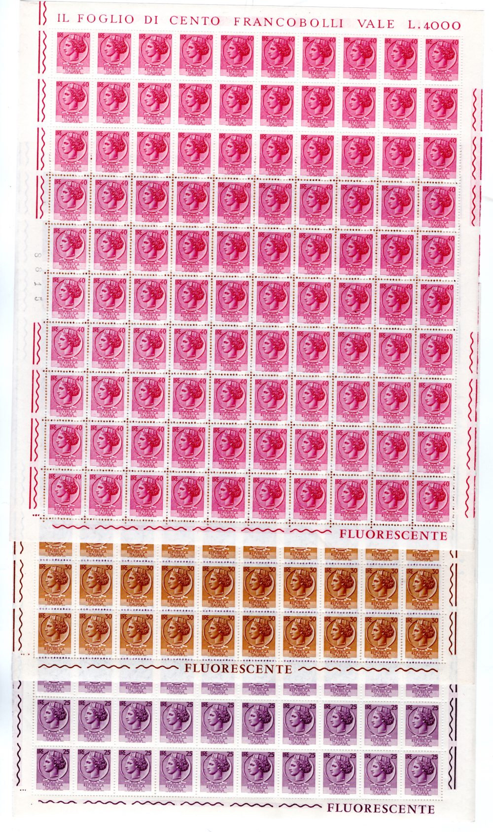 Siracusana "Fluorescente" gomma arabica  serie in fogli di 100 - MNH