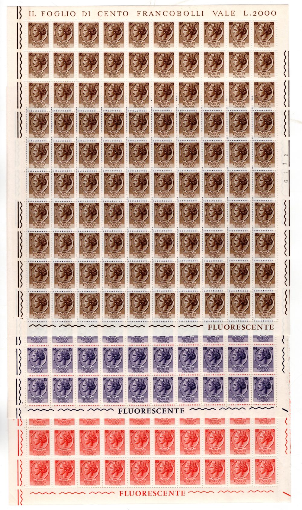 Siracusana "Fluorescente" gomma arabica  serie in fogli di 100 - MNH