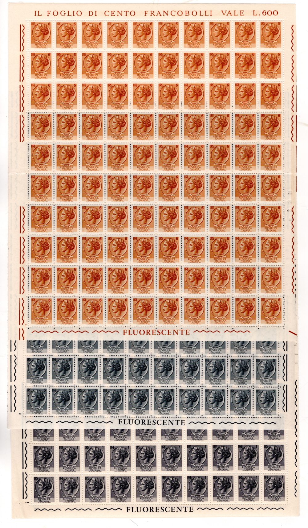 Siracusana "Fluorescente" gomma arabica  serie in fogli di 100 - MNH