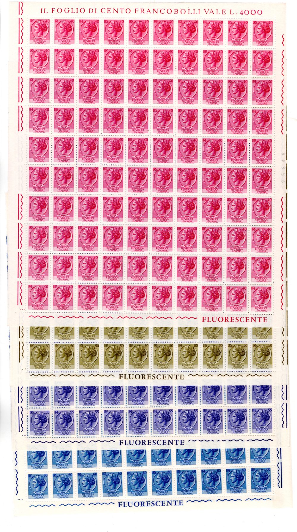 Siracusana "Fluorescente" gomma vinilica serie in fogli di 100 - MNH