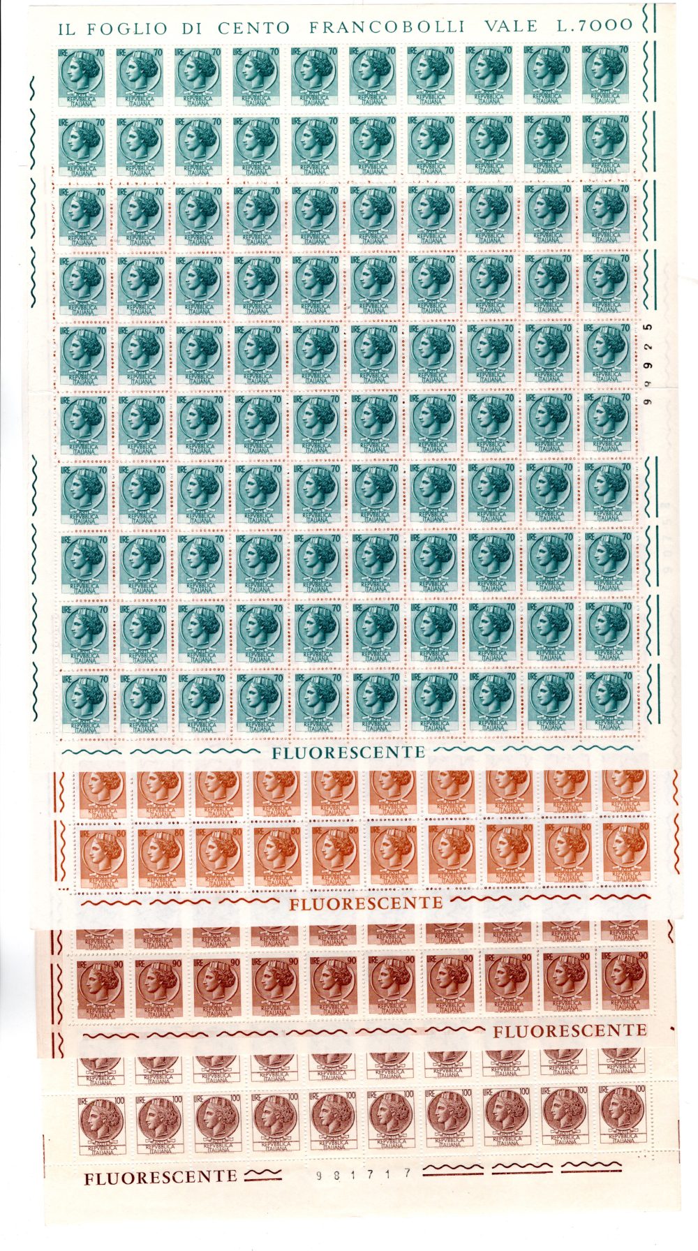 Siracusana "Fluorescente" gomma vinilica serie in fogli di 100 - MNH