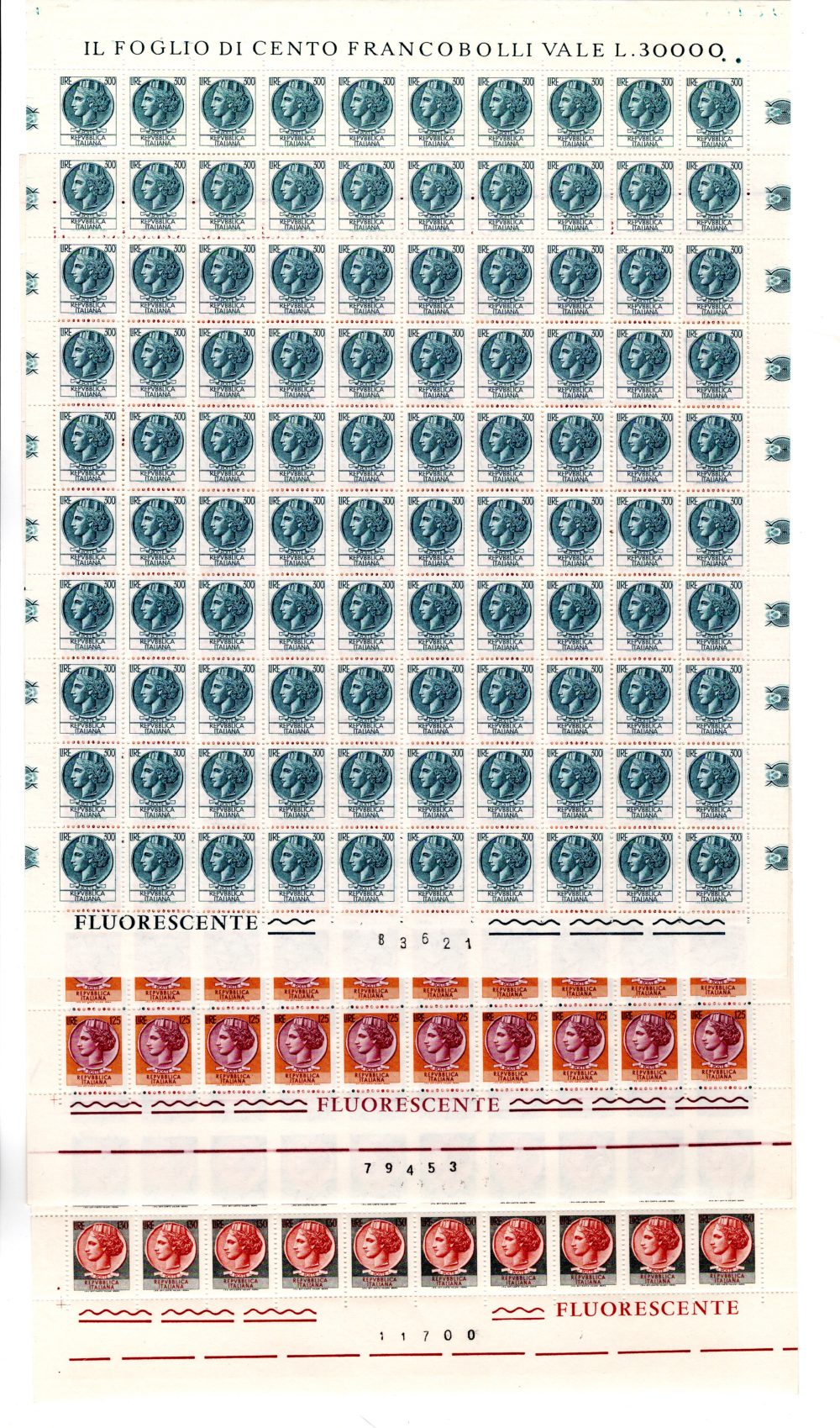 Siracusana "Fluorescente" gomma vinilica serie in fogli di 100 - MNH