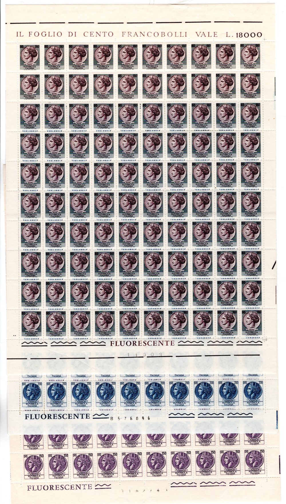 Siracusana "Fluorescente" gomma vinilica serie in fogli di 100 - MNH