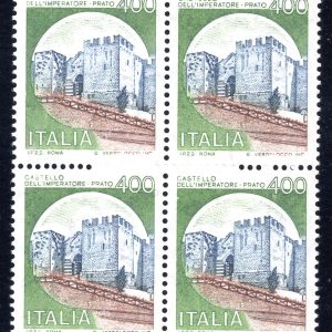 Castelli Lire 400 quartina dentellatura incompleta - MNH