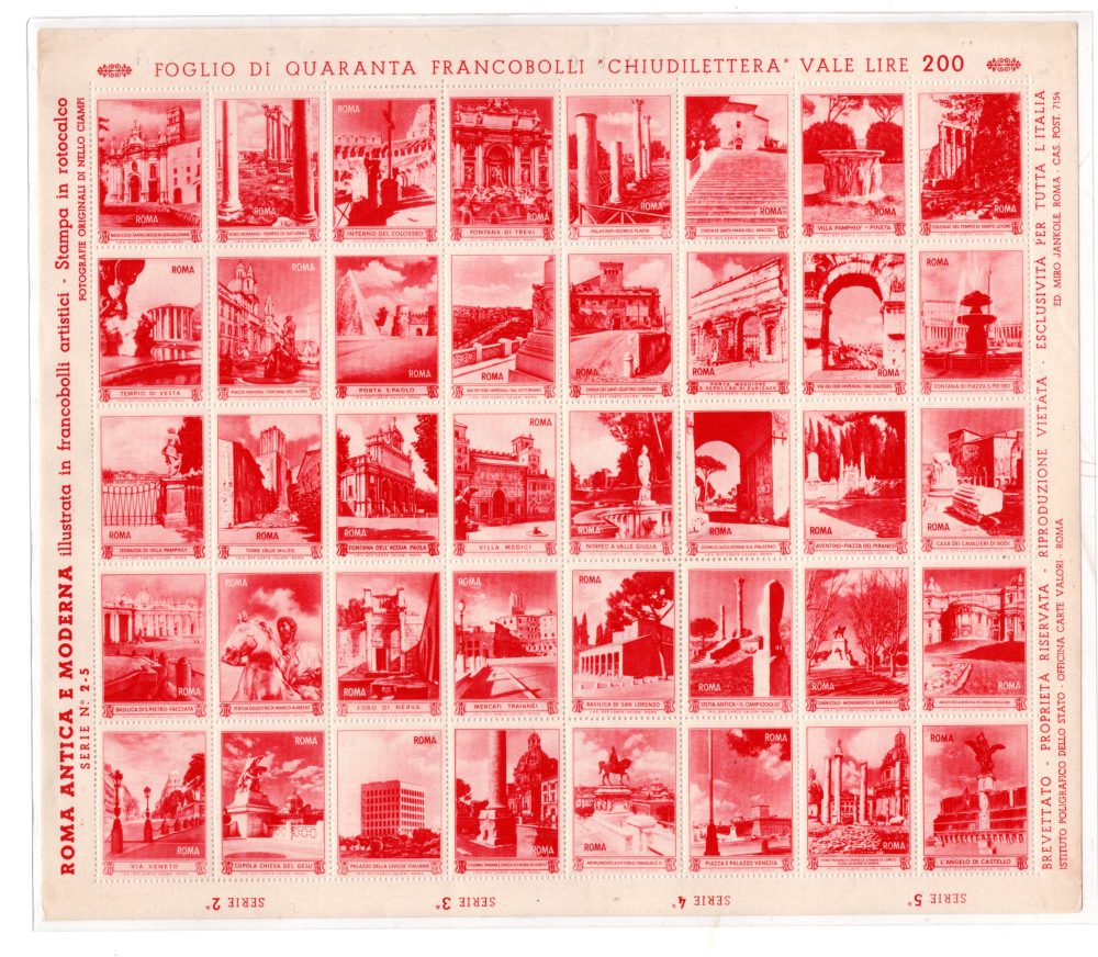 Prove tecniche del Poligrafico "Roma" foglio 40 vedute in rosso - MNH