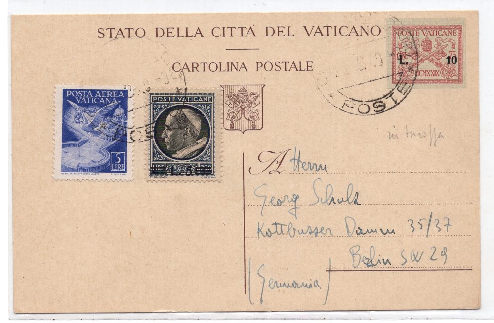 Vaticano Cartolina Postale Lire 10 su Cent. 75 per l'estero