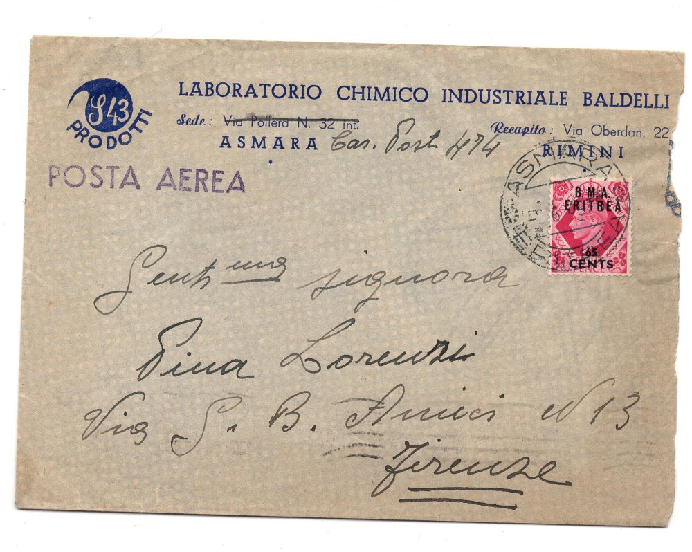 B.M.A. Eritrea - 65 c. isolato su aerogramma