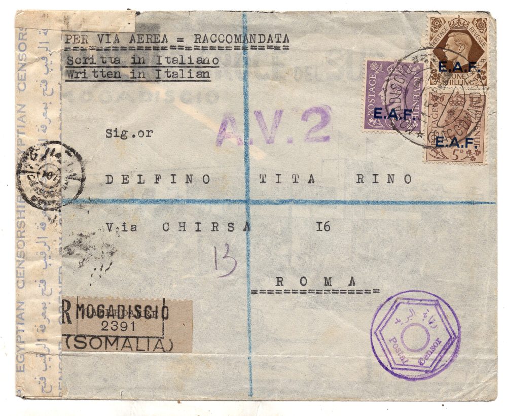 E.A.F. - Raccomandata via aerea - censura egiziana