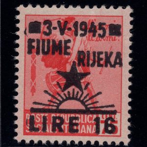 Fiume Occupazione Jugoslava 16 lire su c. 75 n. 21 - MNH