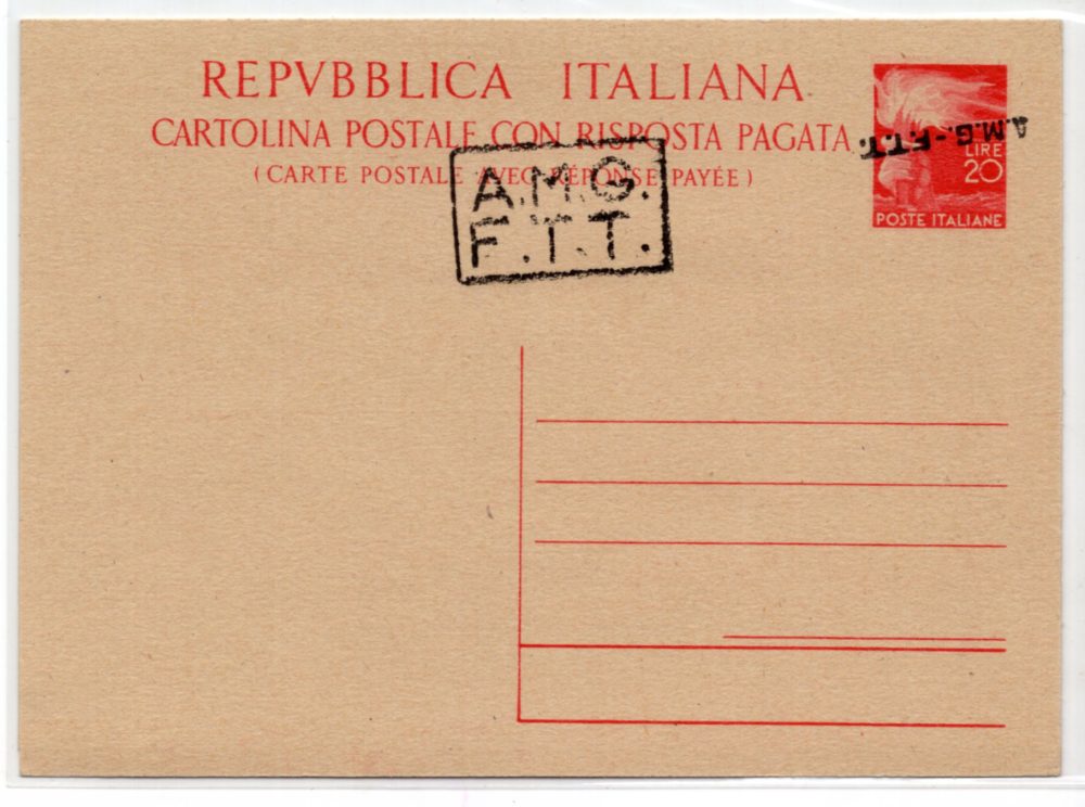 Trieste A - C. P. Democratica" Lire 20 + 20 soprastampa a mano