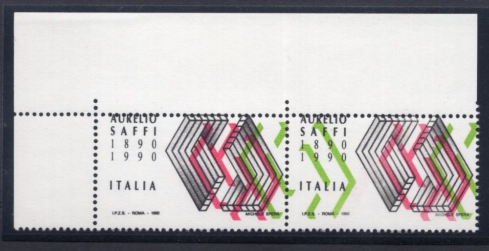 Aurelio Saffi n. 1931 senza stampa dell'azzurro e colori spostati MNH