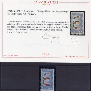 Europa1957 Lire 25 doppia stampa certificato Ray. - MNH