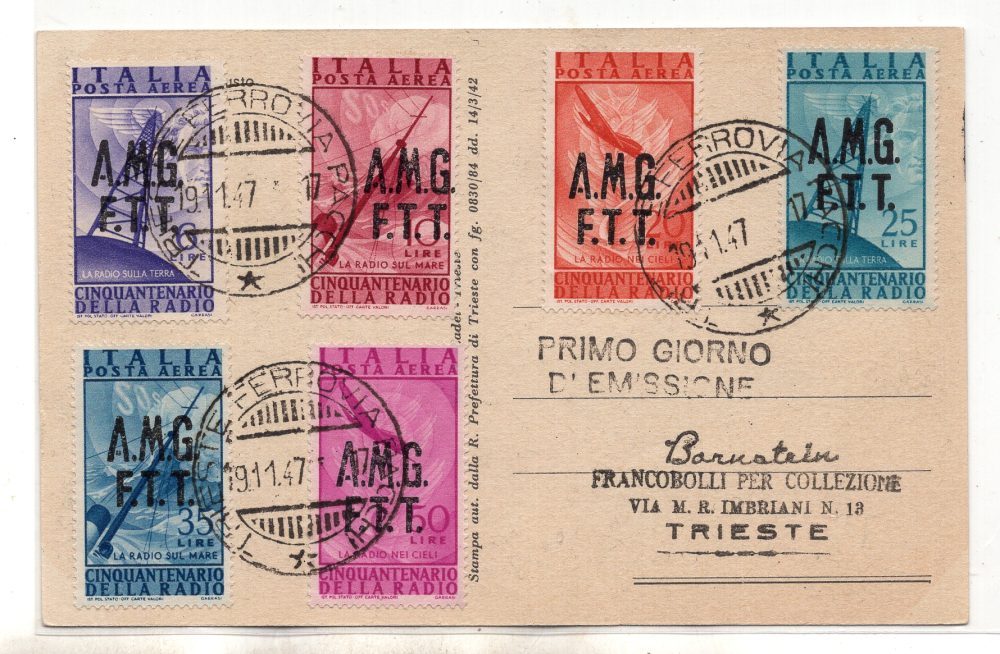 Trieste A - Posta Aerea Radio n. 7/12 su cartolina annullo FDC
