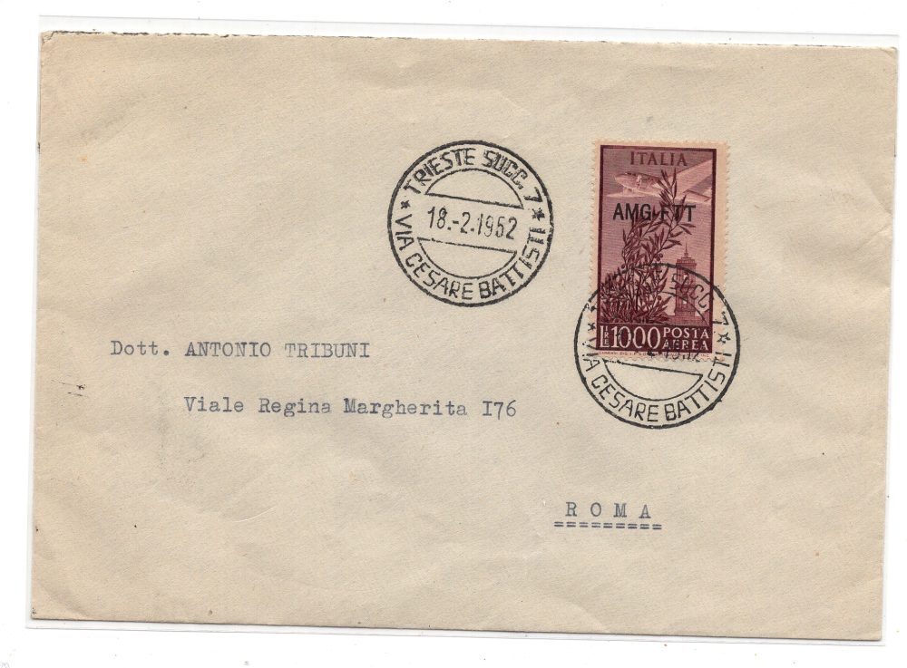 Trieste A - Posta Aerea Lire 1.000 Campidoglio" su busta annullo FDC