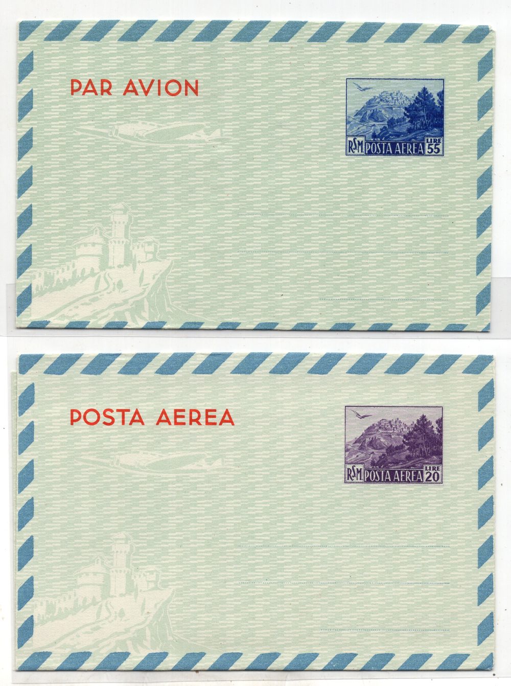 San Marino - Aerogramma Lire 20 e Lire 55 "Veduta"