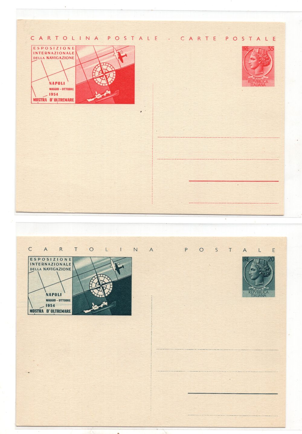 Cartoline Postali Mostra d'Oltrenare Lire 20 e Lire 35