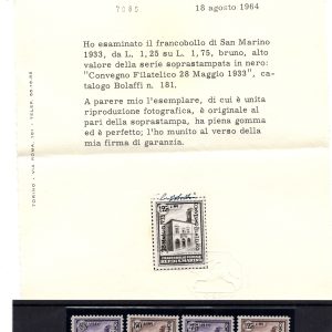 1933 Convegno Filatelico n. 176/179 Cert. Bolaffi MNH