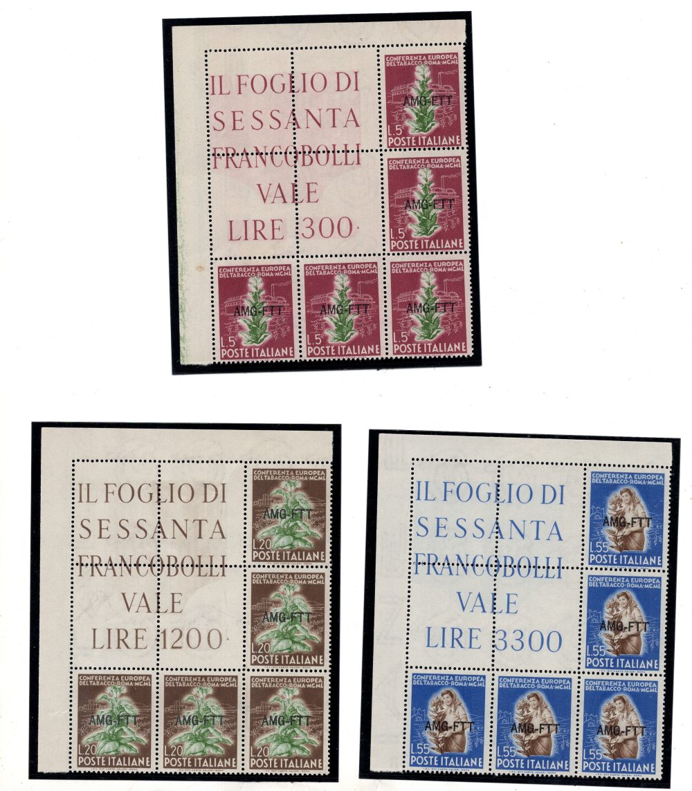 Trieste A - Tabacco n. 84/86 blocco angolare MNH