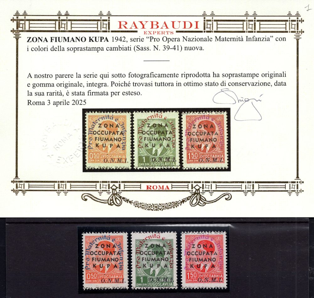Zona Fiumano Kupa n. 39/41 colori cambiati - MNH
