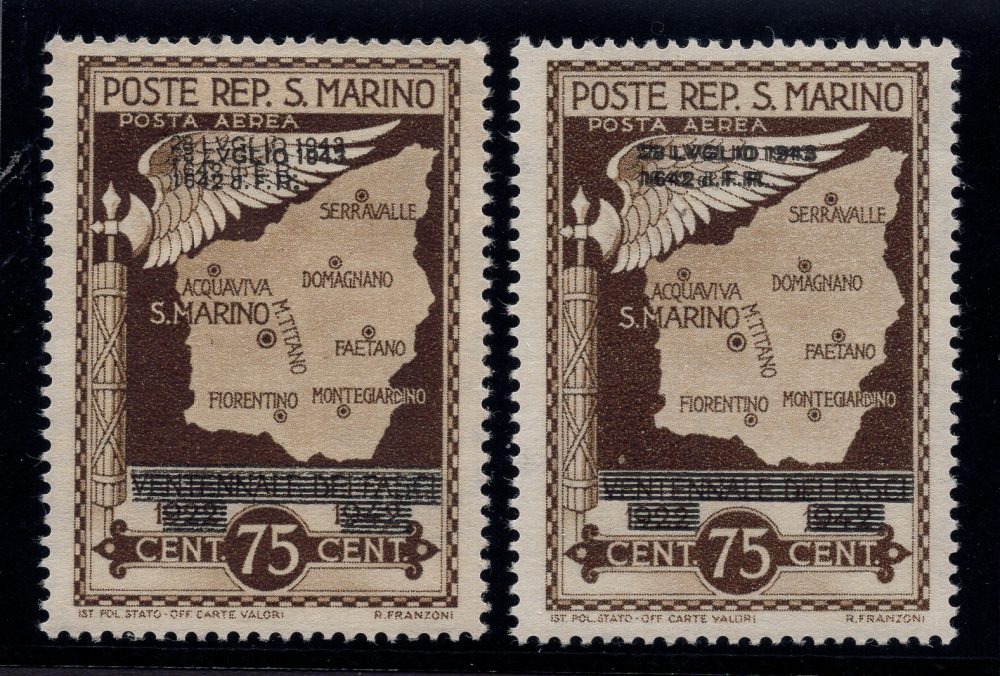 Caduta del Fascismo Cent. 75 n. A36a doppia soprastampa -  MNH