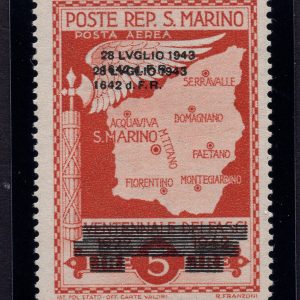 Caduta del Fascismo Lire 5 n. A39a doppia soprastampa -  MNH