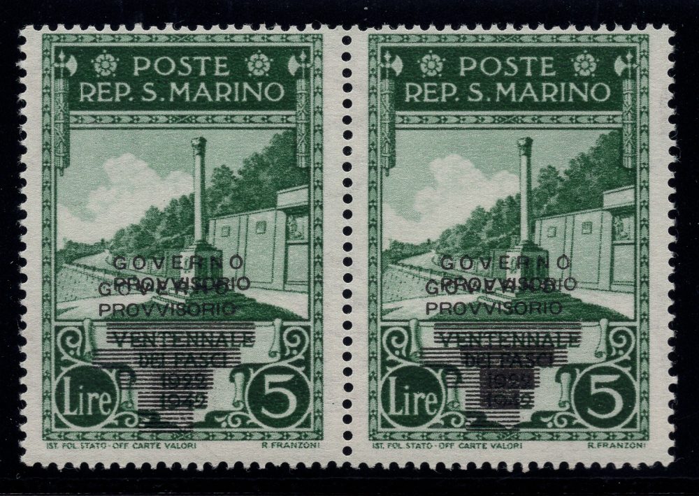 Governo Provvisorio Lire 5 n. 275aa doppia soprastampa -  MNH