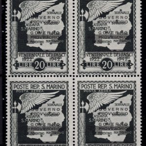 Governo Provvisorio Lire 20 n. A47 quartina doppia soprastampa -  MNH