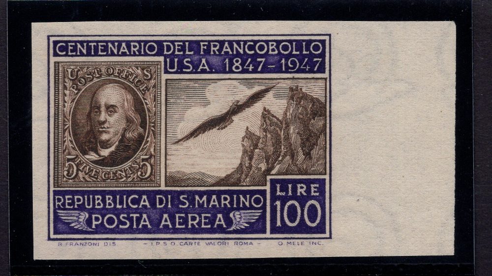 Centenario francobollo USA P. A. n. 75b Lire 100 non dentellato -  MNH