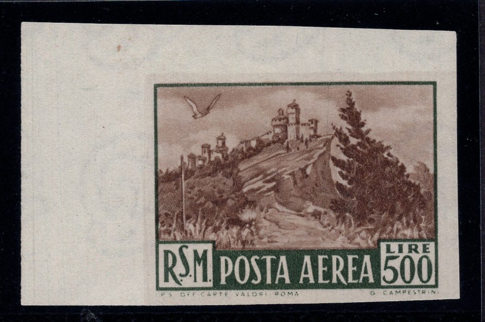 Vedute 1951 P.A. Lire 500 verde e bruno n. 97b non dentellato - MNH