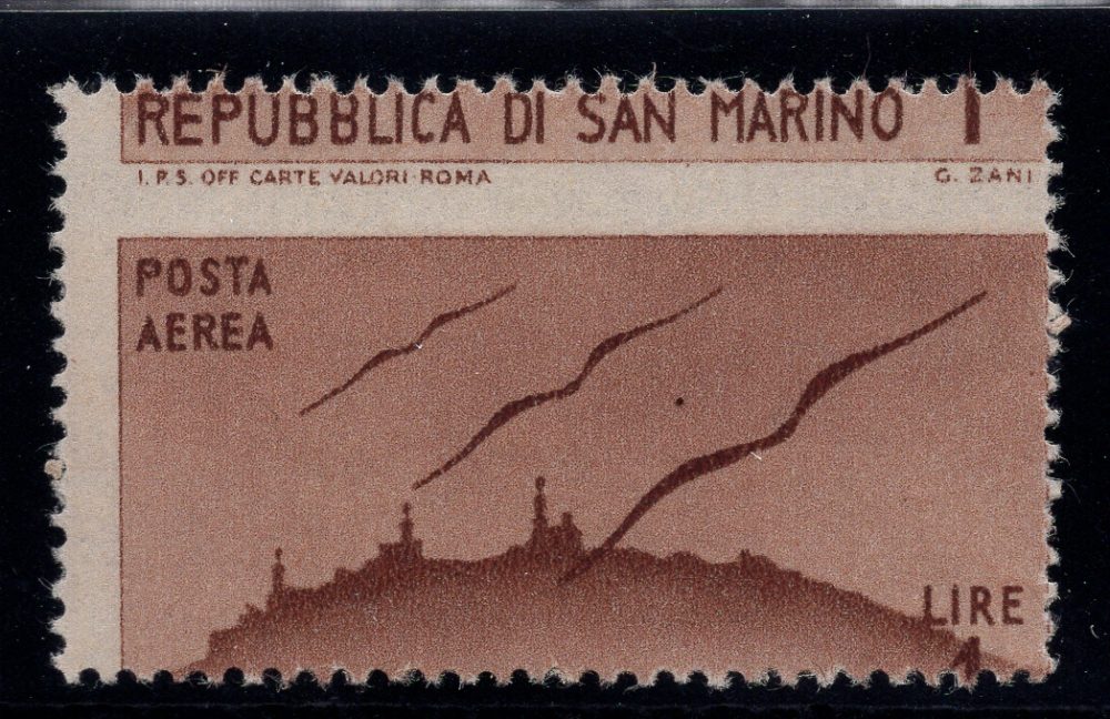 1946 Vedute P.A. Lire 1 n. 52da "San Marino" in alto - MNH
